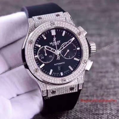 Swiss Hublot Replica Big Bang King Watch Bands Diamonds Watch - Black Dial Black Rubber